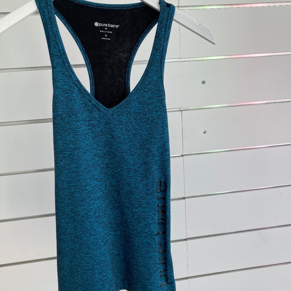 activewear tank with pure barre written on side